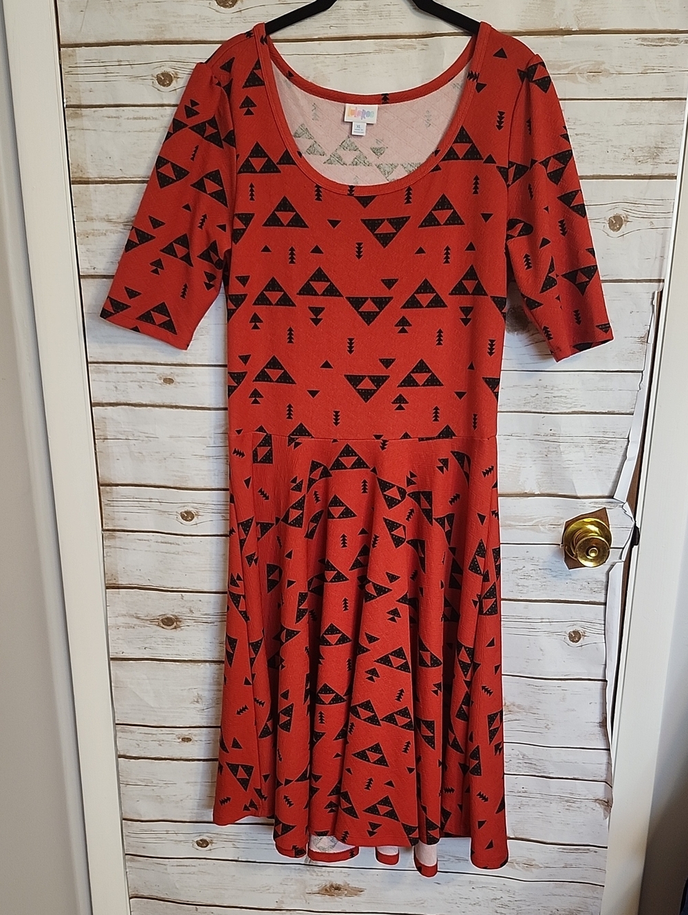 LuLaRoe Red and Black Geometric Midi Dress Nicole Size XL